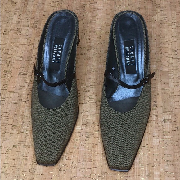 Stuart Weitzman VTG Mules Olive/Black EUC sz 10 - Picture 2 of 8